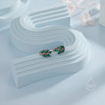 CZ Leaf Huggie Hoop Earrings in Sterling Silver, Silver or Gold or Rose Gold, Clear CZ or Green CZ Hoop Earrings