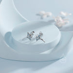 Manta Ray Fish Stud Earrings in Sterling Silver, Aquamarine Blue Manta Ray CZ Earrings in Sterling Silver, Stingray Fish Earring