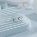 Manta Ray Fish Stud Earrings in Sterling Silver, Aquamarine Blue Manta Ray CZ Earrings in Sterling Silver, Stingray Fish Earring
