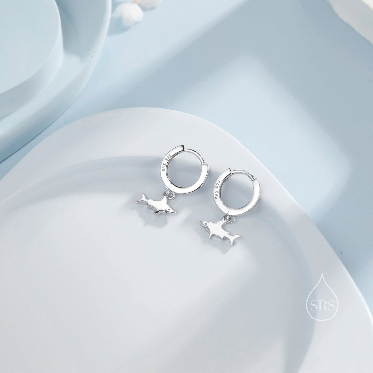 Tiny Shark Fish Huggie Hoop Earrings in Sterling Silver, Fish Earrings,Shark Fish Dangle Hoops, Fish Hoops, Ocean Animal Earrings