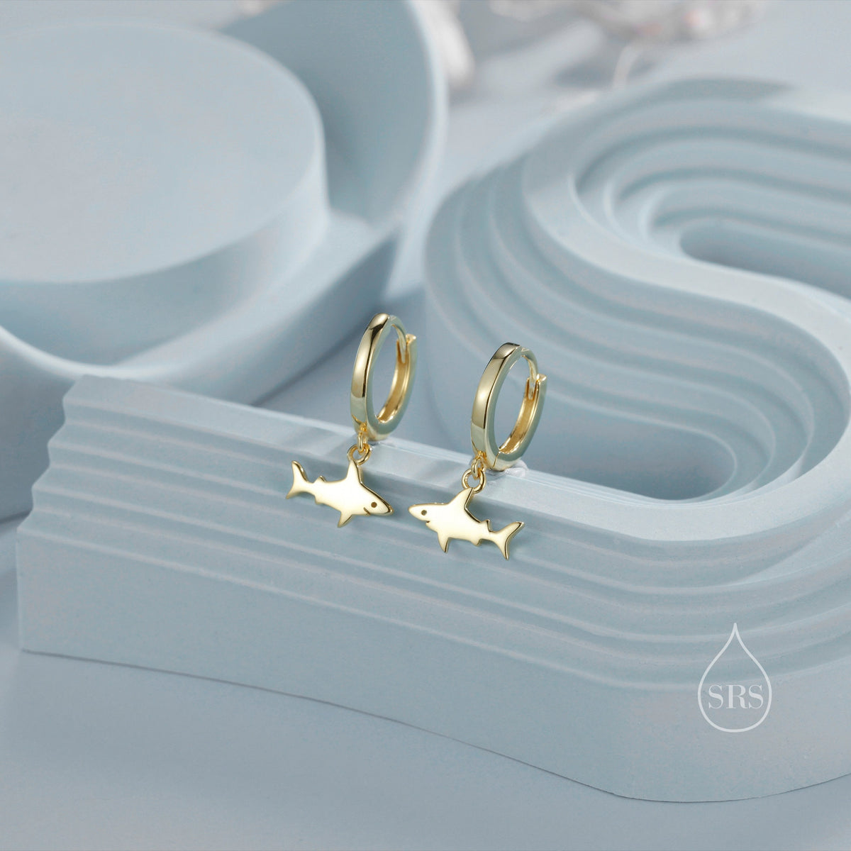 Tiny Shark Fish Huggie Hoop Earrings in Sterling Silver, Fish Earrings,Shark Fish Dangle Hoops, Fish Hoops, Ocean Animal Earrings