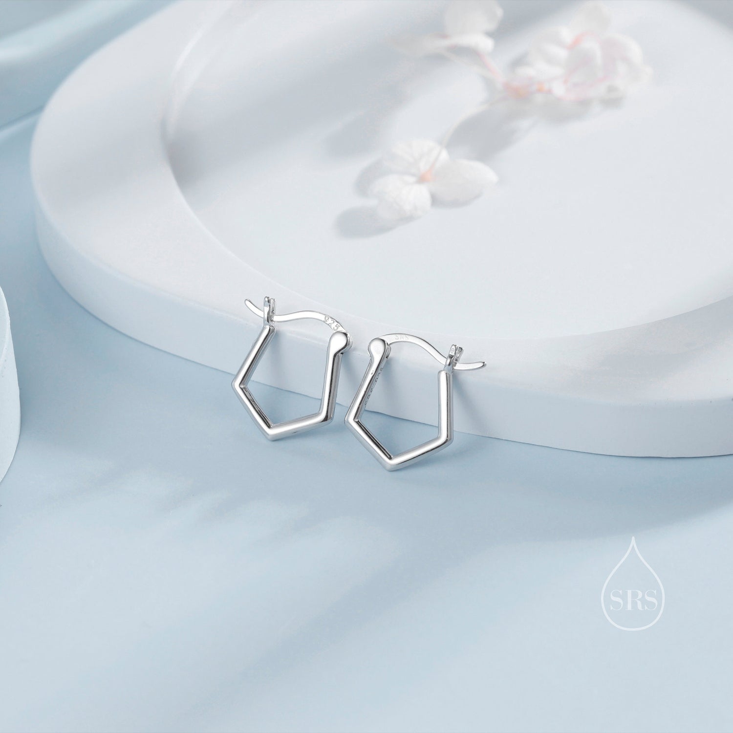 Pentagon Shape Huggie Hoop Earrings in Sterling Silver, Silver or Gold, Geometric Hexaogon, Polygon Shape Hoop Earrings.