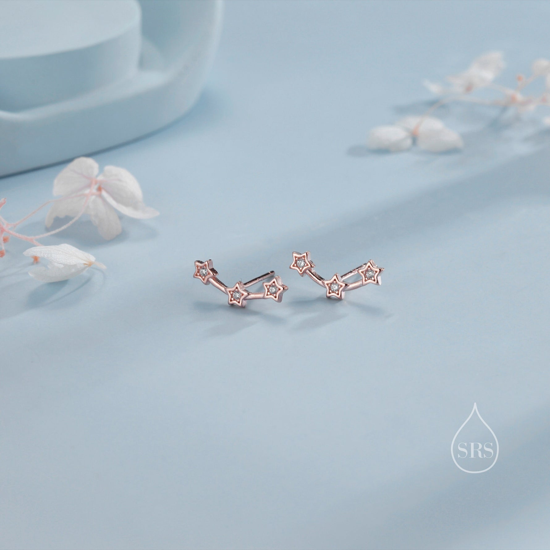 Tiny Star Trio Stud Earrings in Sterling Silver, Silver or Gold or Rose Gold, Three Star Earrings, Tiny Star Earrings, Constellation Earring