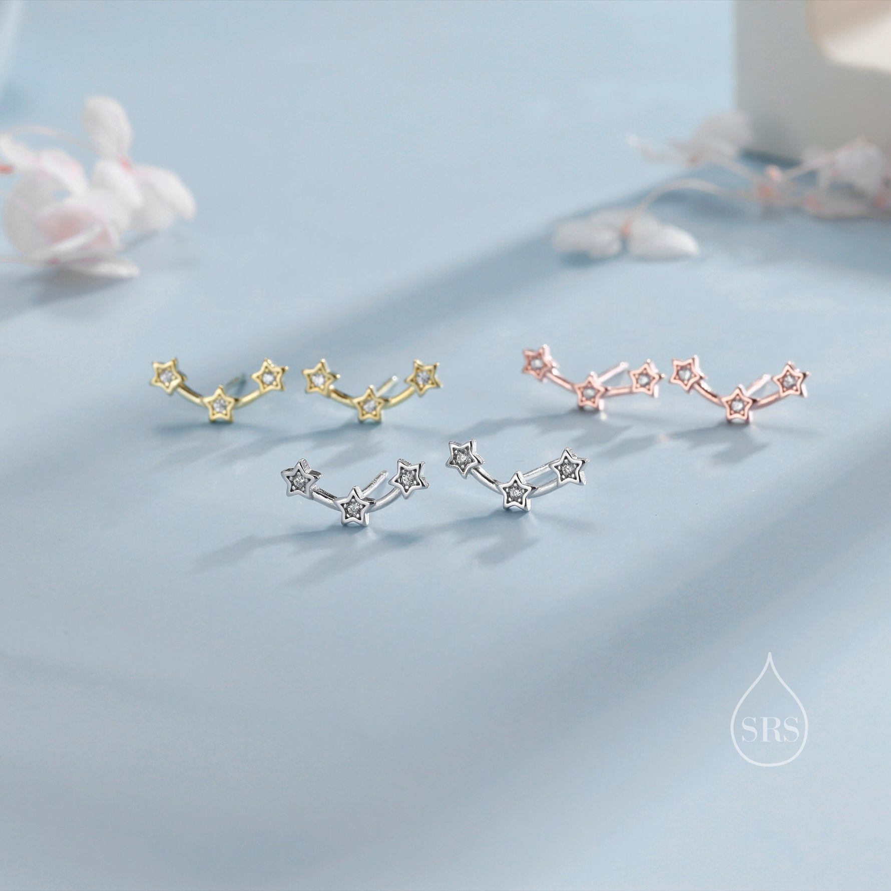 Tiny Star Trio Stud Earrings in Sterling Silver, Silver or Gold or Rose Gold, Three Star Earrings, Tiny Star Earrings, Constellation Earring