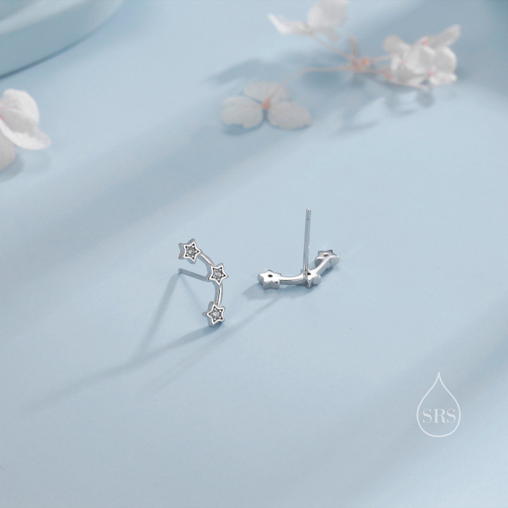 Tiny Star Trio Stud Earrings in Sterling Silver, Silver or Gold or Rose Gold, Three Star Earrings, Tiny Star Earrings, Constellation Earring