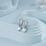 Delicate Opal Heart Huggie Hoop Earrings in Sterling Silver, Silver or Gold, Blue or White Heart Opal, Tiny Opal Hoop Earrings