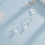 Genuine Freshwater Pearl Drop Hook Earrings with Circle in Sterling Silver, Delicate Keshi Pearl Earrings, Baroque Pearl Dangle Earrings