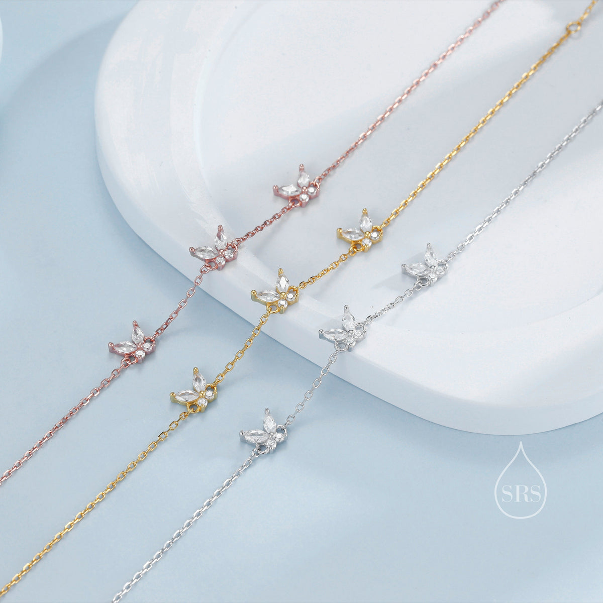 Butterfly Motif Bracelet in Sterling Silver, Silver, Gold or Rose Gold, Butterfly Bracelet, Butterfly Jewellery, CZ Butterfly Bracelet