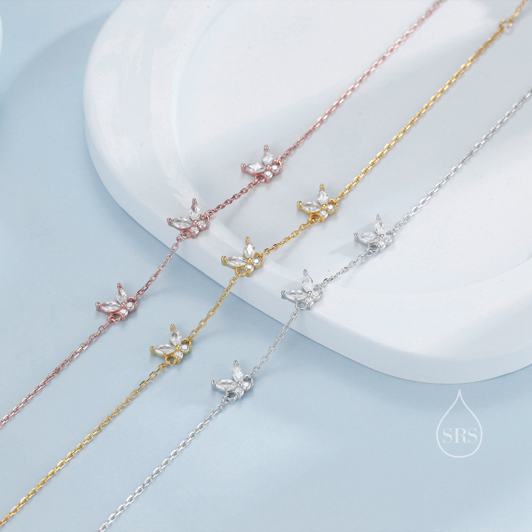 Butterfly Motif Bracelet in Sterling Silver, Silver, Gold or Rose Gold, Butterfly Bracelet, Butterfly Jewellery, CZ Butterfly Bracelet