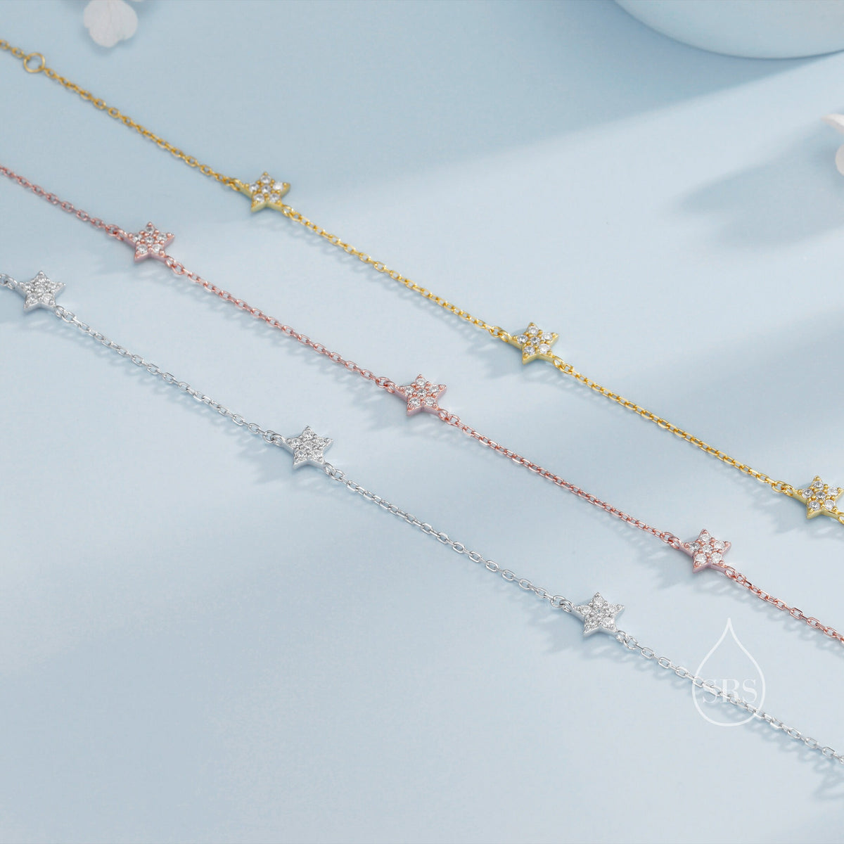 CZ Star Motif Bracelet in Sterling Silver, Silver, Gold or Rose Gold, Star Bracelet, Star Jewellery, CZ Star Bracelet