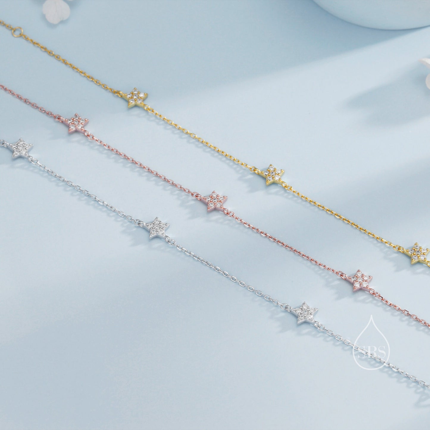 CZ Star Motif Bracelet in Sterling Silver, Silver, Gold or Rose Gold, Star Bracelet, Star Jewellery, CZ Star Bracelet