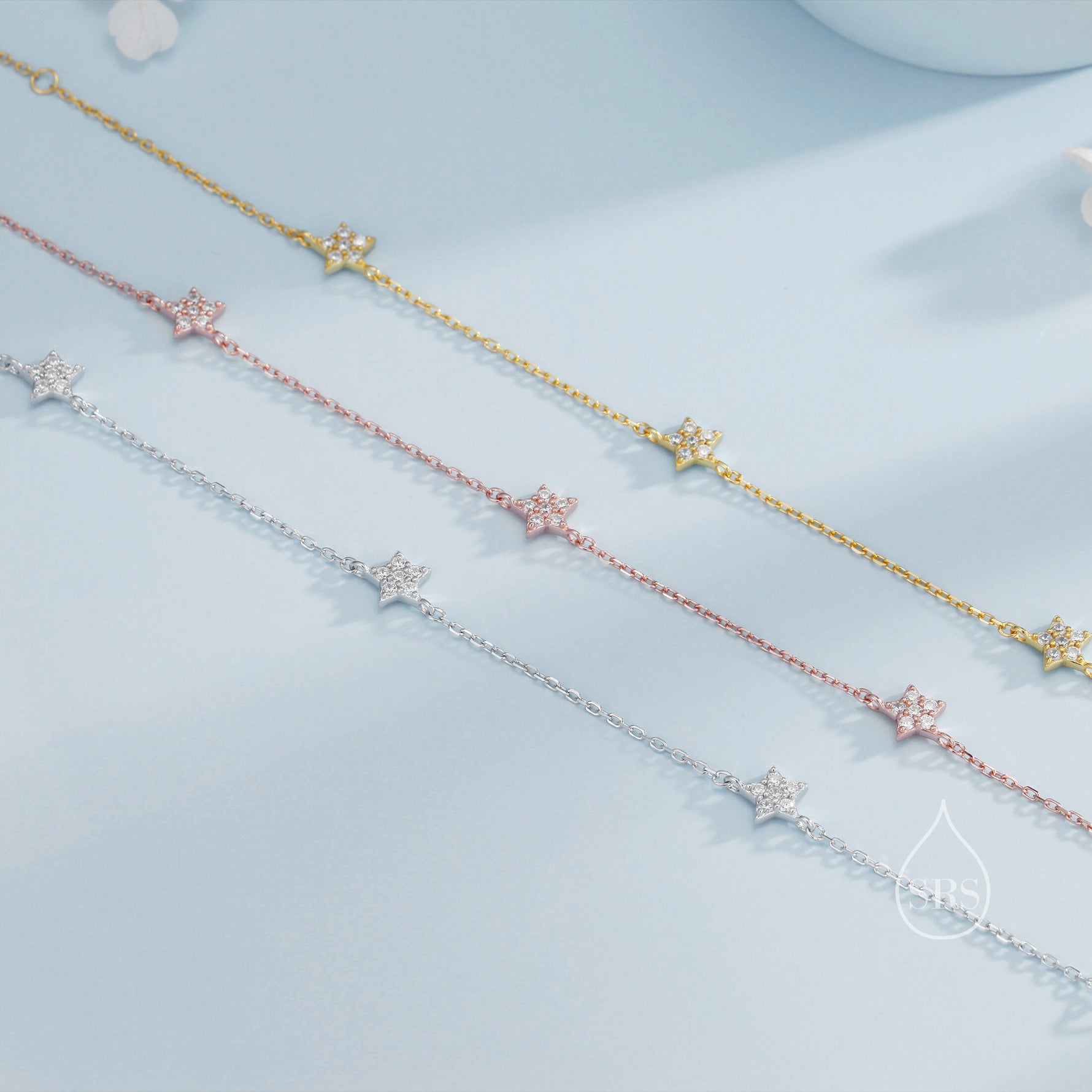 CZ Star Motif Bracelet in Sterling Silver, Silver, Gold or Rose Gold, Star Bracelet, Star Jewellery, CZ Star Bracelet