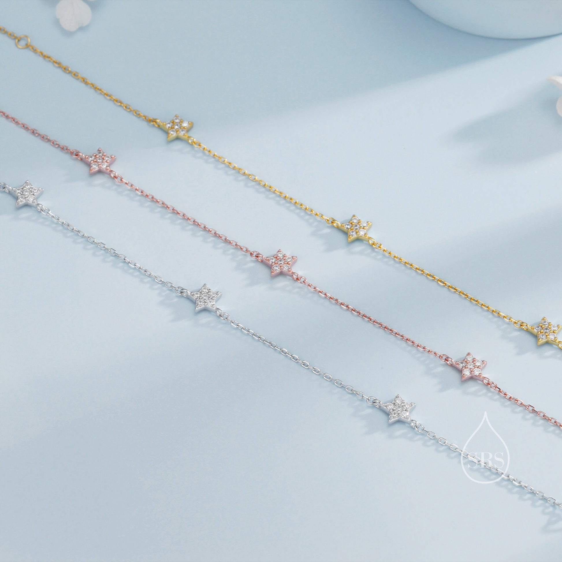 CZ Star Motif Bracelet in Sterling Silver, Silver, Gold or Rose Gold, Star Bracelet, Star Jewellery, CZ Star Bracelet