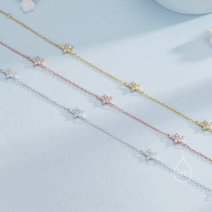 CZ Star Motif Bracelet in Sterling Silver, Silver, Gold or Rose Gold, Star Bracelet, Star Jewellery, CZ Star Bracelet