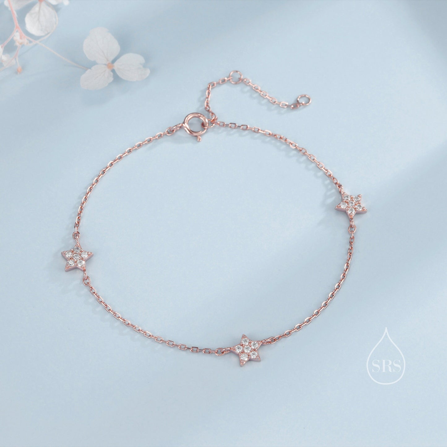 CZ Star Motif Bracelet in Sterling Silver, Silver, Gold or Rose Gold, Star Bracelet, Star Jewellery, CZ Star Bracelet