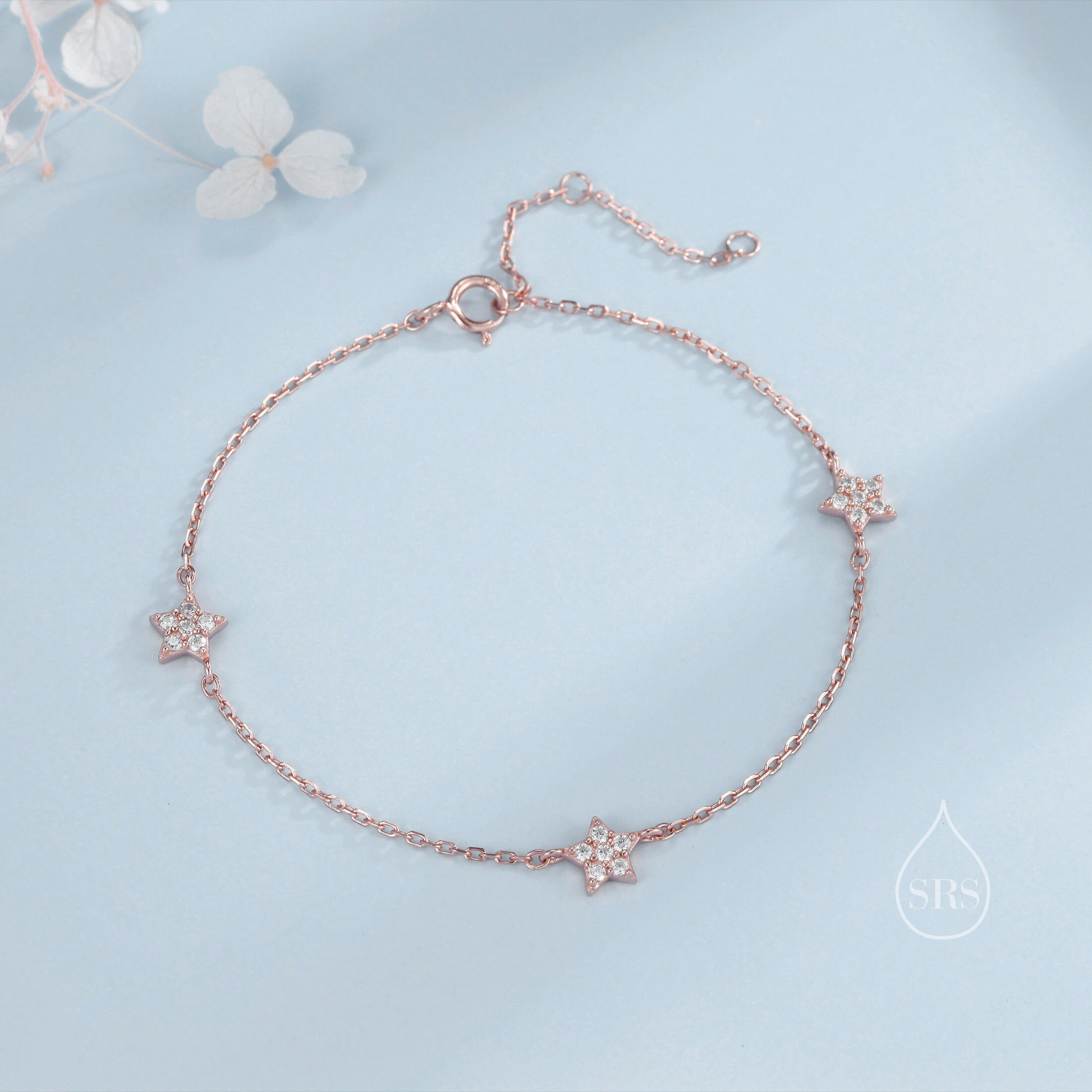 CZ Star Motif Bracelet in Sterling Silver, Silver, Gold or Rose Gold, Star Bracelet, Star Jewellery, CZ Star Bracelet