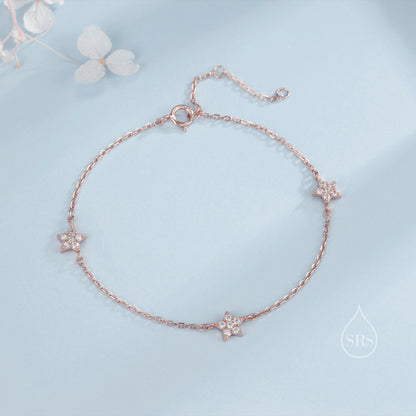 CZ Star Motif Bracelet in Sterling Silver, Silver, Gold or Rose Gold, Star Bracelet, Star Jewellery, CZ Star Bracelet