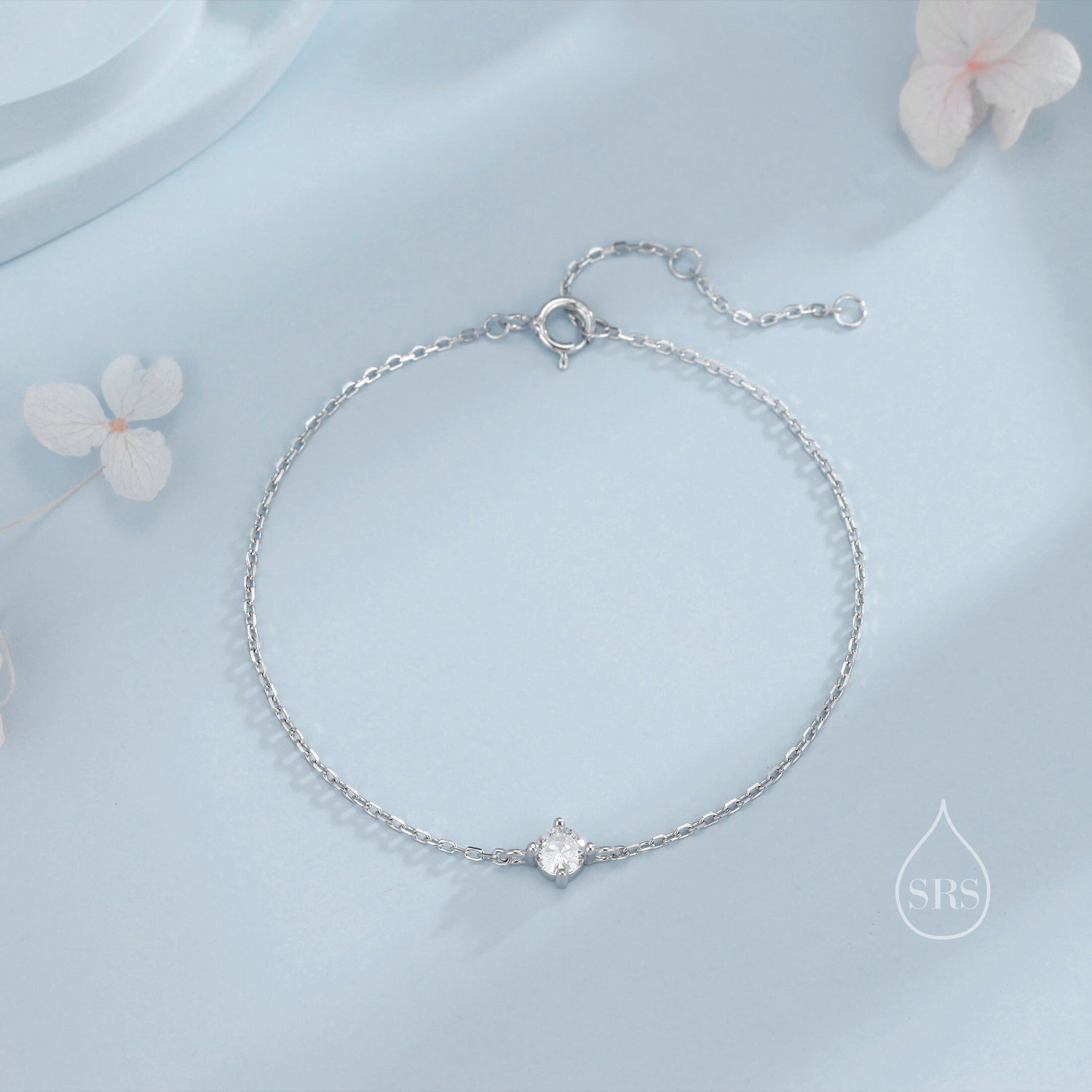 Extra Tiny CZ Bracelet in Sterling Silver, Silver or Gold or Rose Gold, Single CZ Bracelet, Tiny Delicate Bracelet