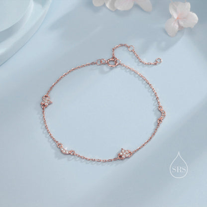 CZ Moon and Star Motif Bracelet in Sterling Silver, Silver, Gold or Rose Gold, Star Bracelet, Star Jewellery, CZ Star Bracelet
