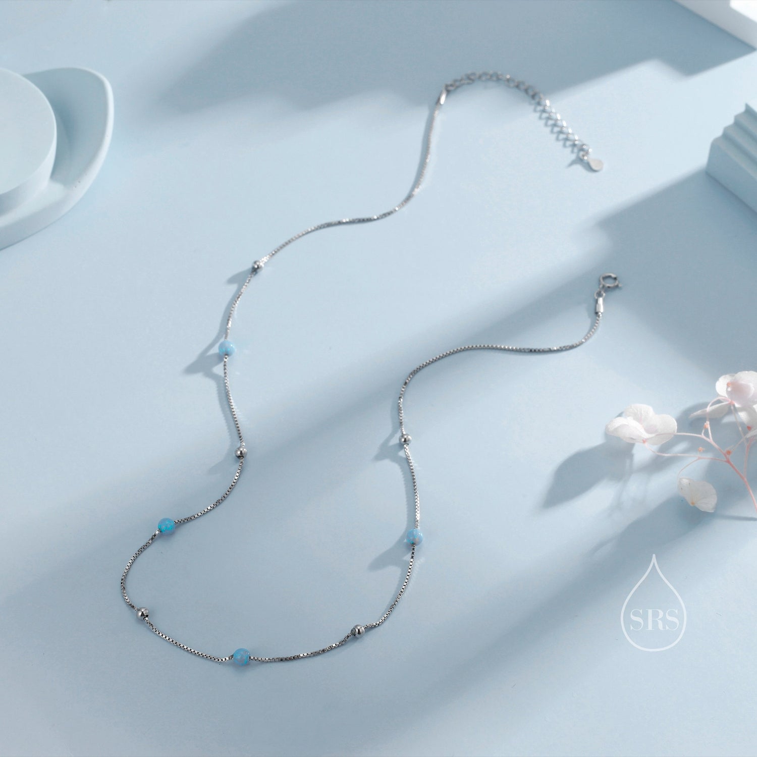 Opal Bead Station Choker Necklace