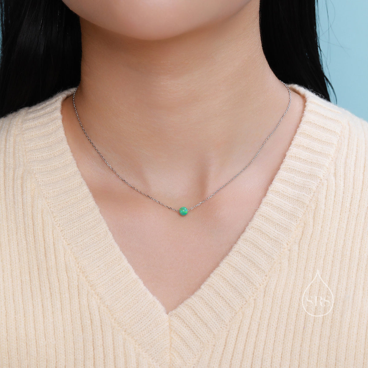 Single Opal Bead Choker Necklace in Sterling Silver, Silver or Gold, White Opal, Blue Opal, Green Opal, Purple Opal