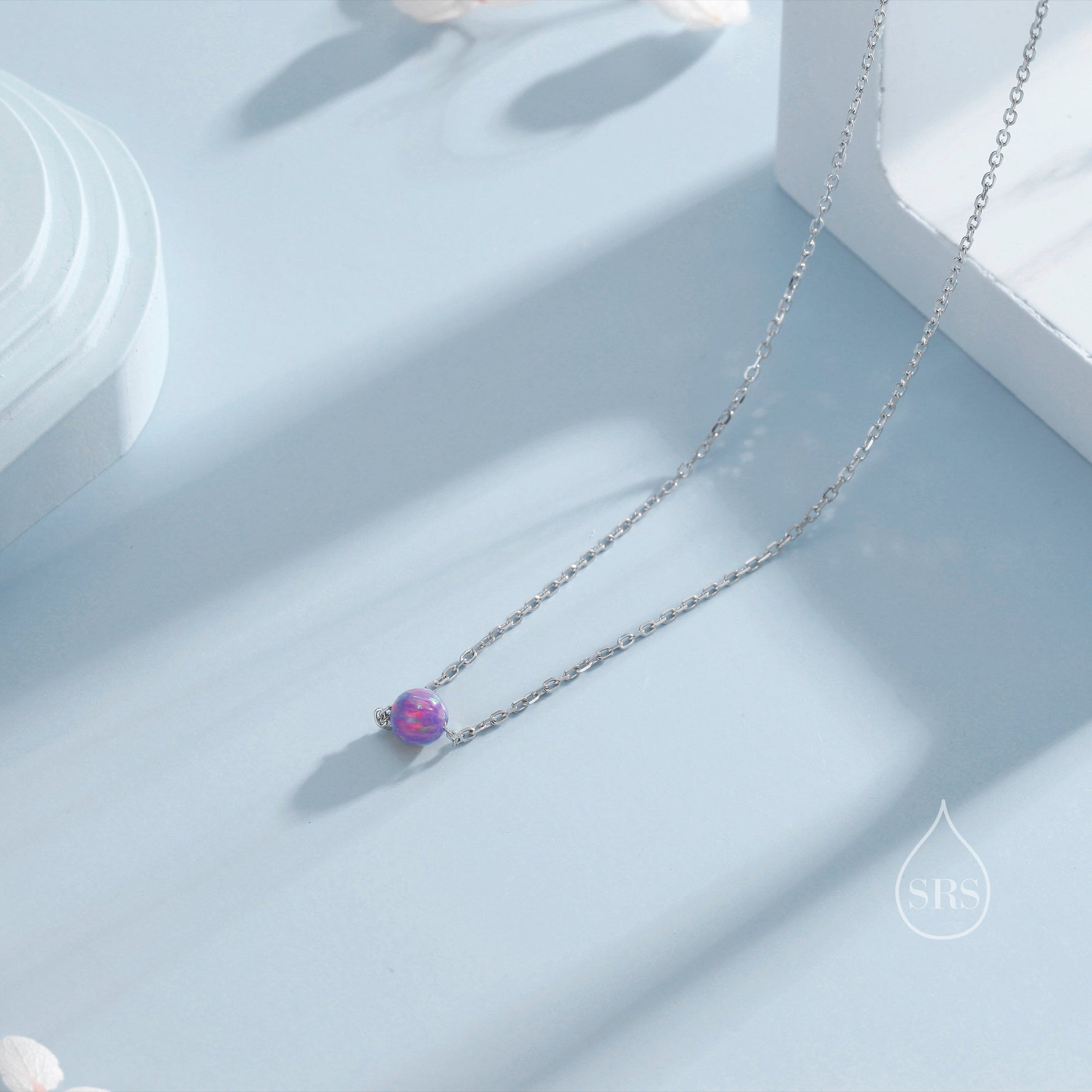 Single Opal Bead Choker Necklace in Sterling Silver, Silver or Gold, White Opal, Blue Opal, Green Opal, Purple Opal