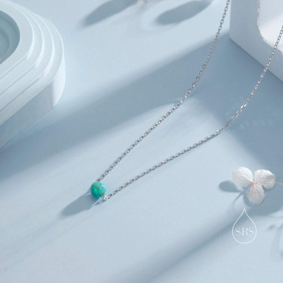 Single Opal Bead Choker Necklace in Sterling Silver, Silver or Gold, White Opal, Blue Opal, Green Opal, Purple Opal