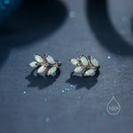 Opal Leaf Huggie Hoop Earrings in Sterling Silver, Silver or Gold or Rose Gold, White Opal Marquise or Green Opal Hoop Earrings
