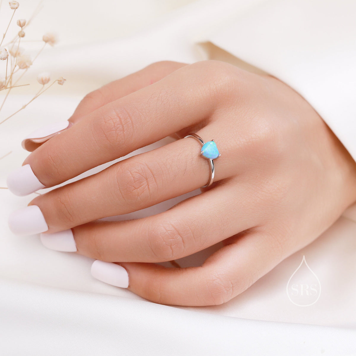 Fire Opal Heart Ring in Sterling Silver, Adjustable Size Opal Ring, Prong Set, Lab Opal Stone Ring, Opal Ring, Delicate Stacking Ring