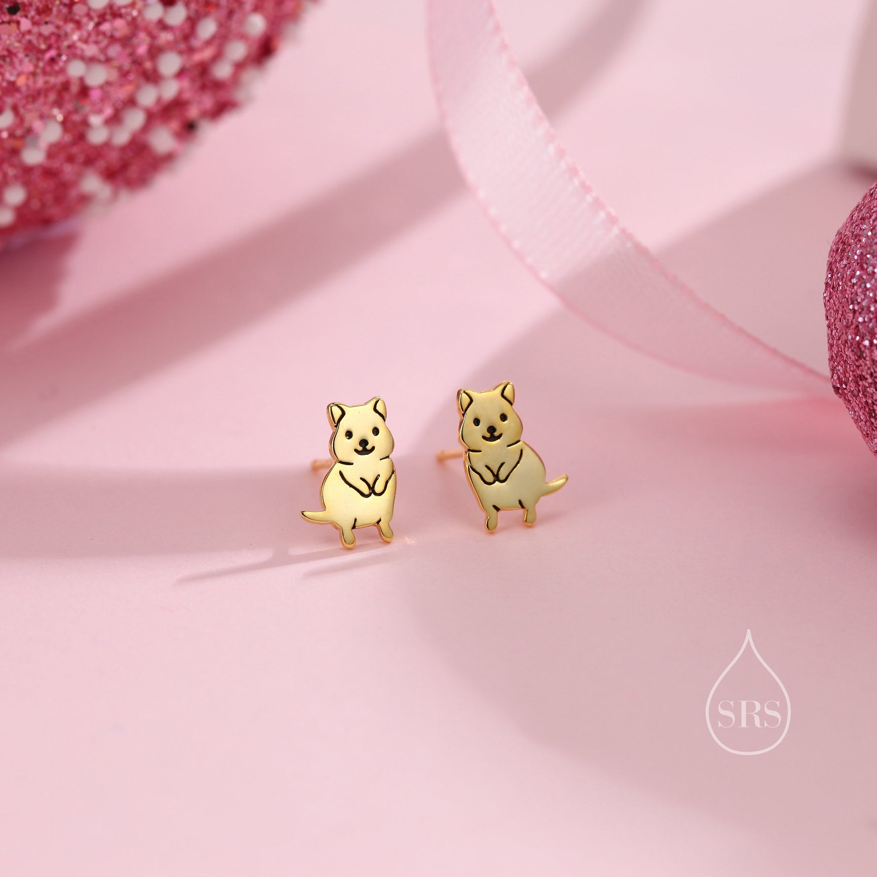 Tiny Quokka Stud Earrings in Sterling Silver, Silver or Gold, Australian Quokka Earrings, Cute Rodent Earrings, Mouse Earrings