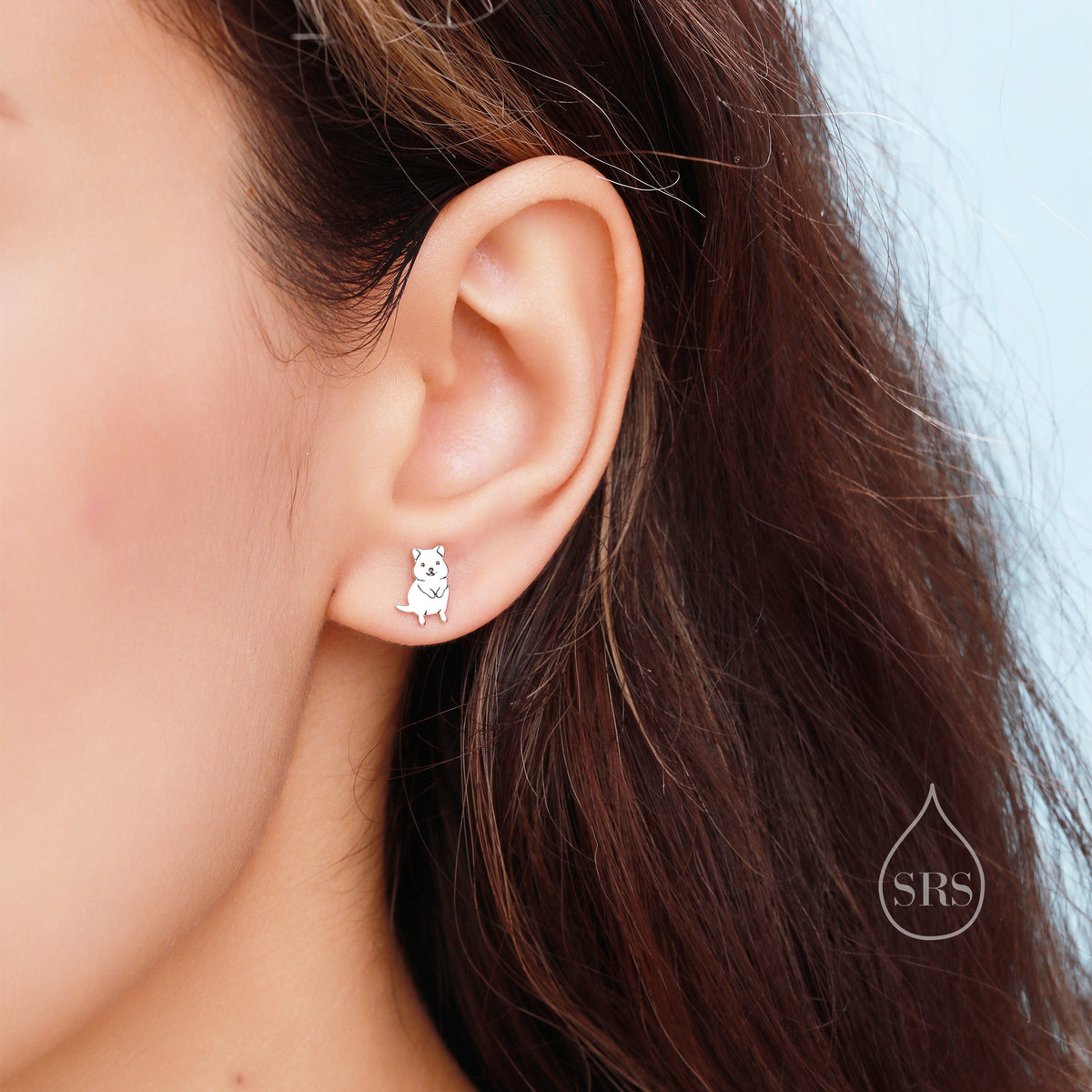 Tiny Quokka Stud Earrings in Sterling Silver, Silver or Gold, Australian Quokka Earrings, Cute Rodent Earrings, Mouse Earrings