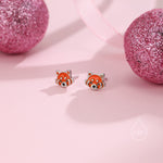 Enamel Red Panda Stud Earrings in Sterling Silver, Red Panda Stud, Red Panda Earrings, Panda Bear Earrings