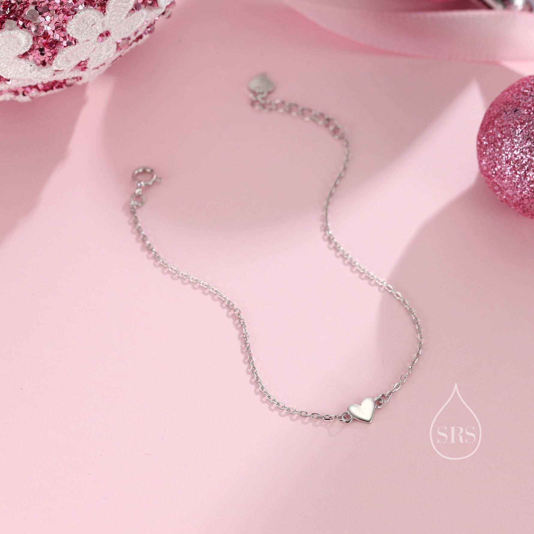 Extra Small Heart Bracelet in Sterling Silver, Small Heart Bracelet, Silver Heart Bracelet