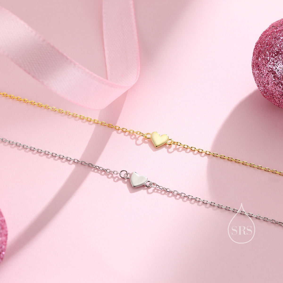 Extra Small Heart Bracelet in Sterling Silver, Small Heart Bracelet, Silver Heart Bracelet