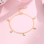 Sterling Silver Moon and CZ Star Bracelet, Silver or Gold or Rose gold, Moon and Star Charm Bracelet, Celestial Jewellery