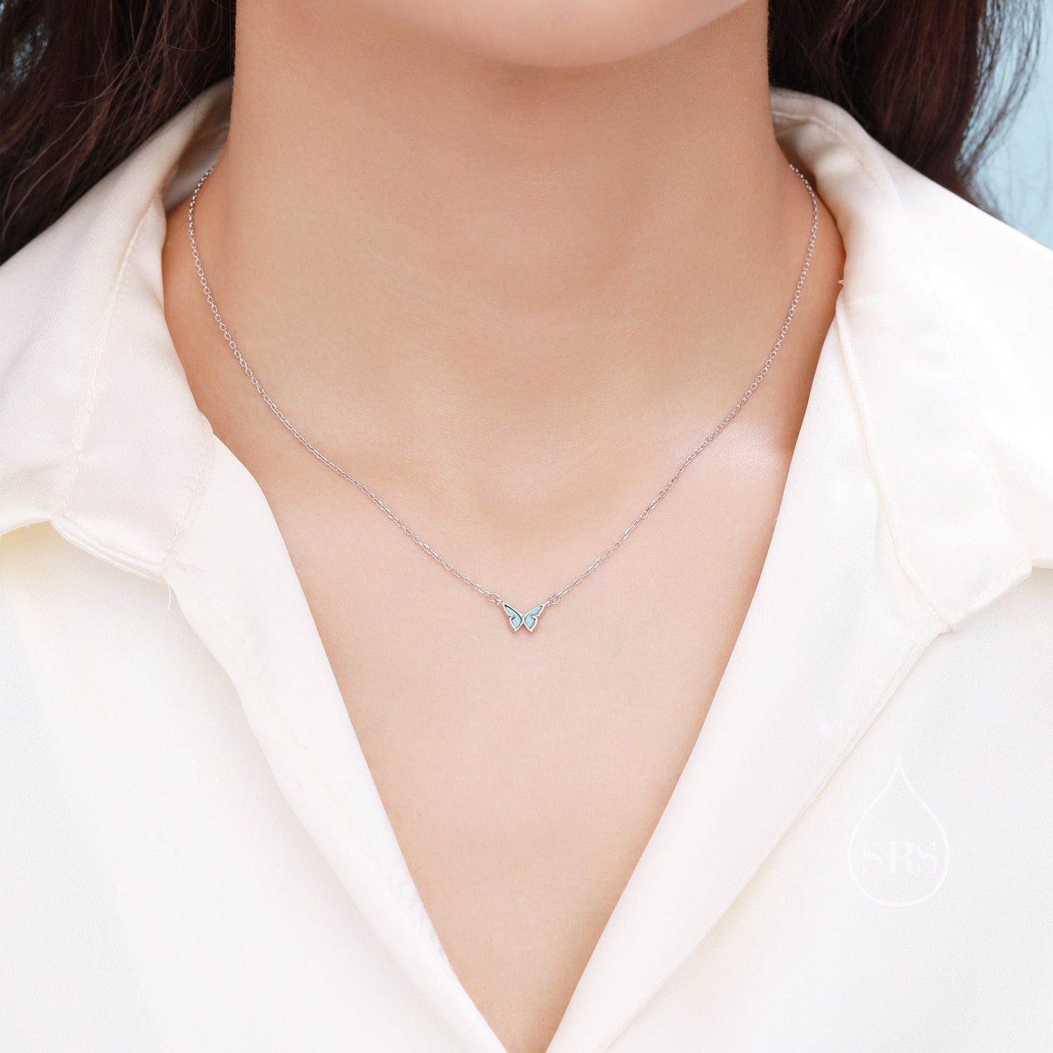 Opal Butterfly Charm Necklace