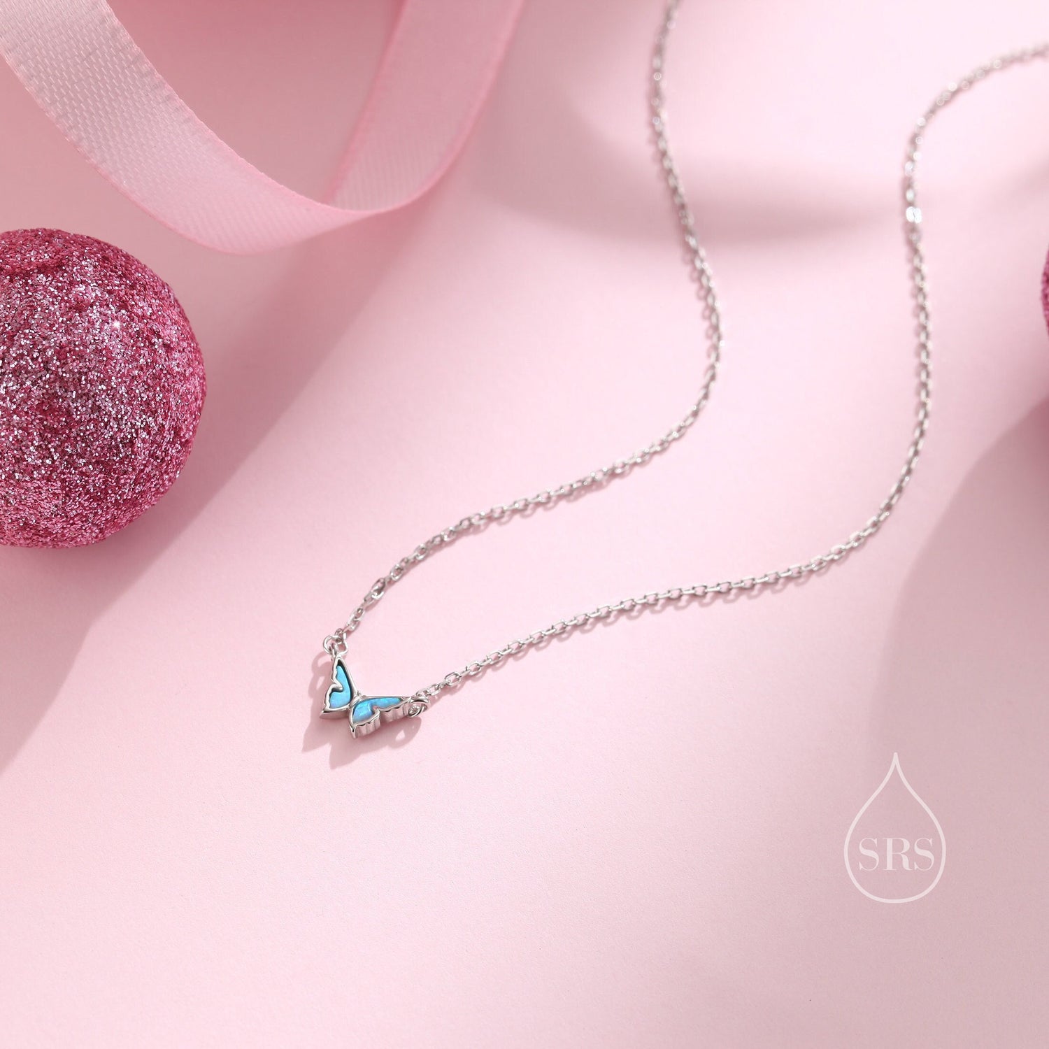 Opal Butterfly Charm Necklace