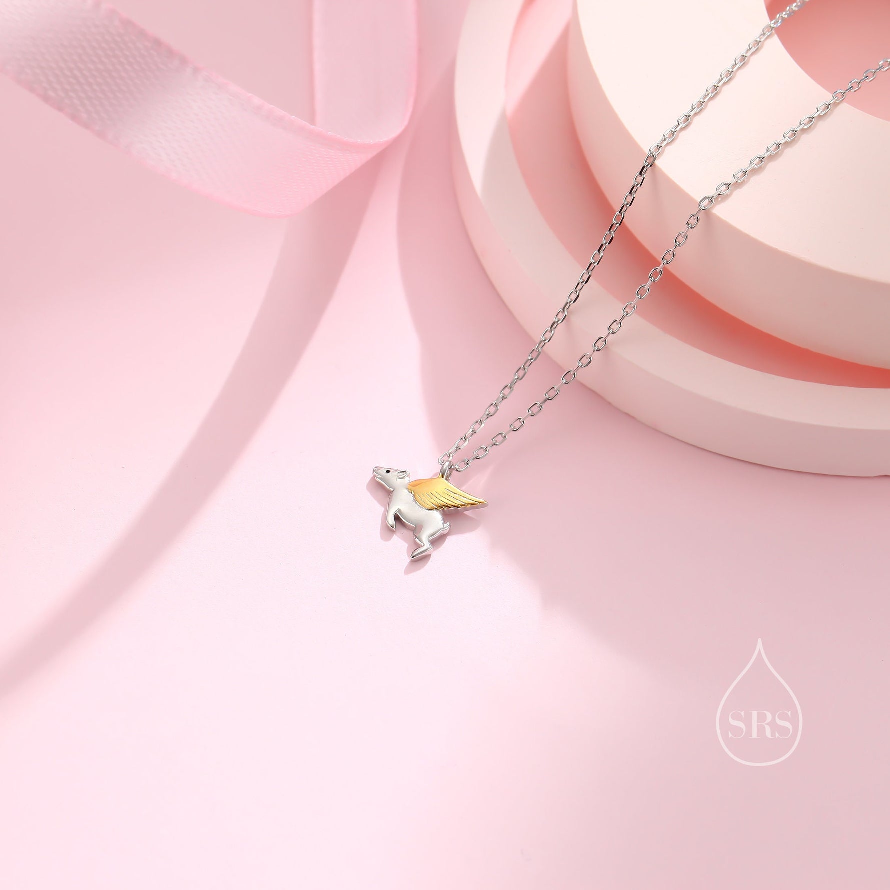 Flying Pig Pendant Necklace in Sterling Silver, Dreams Come True Necklace, Pig Necklace, Pig with Wings Necklace