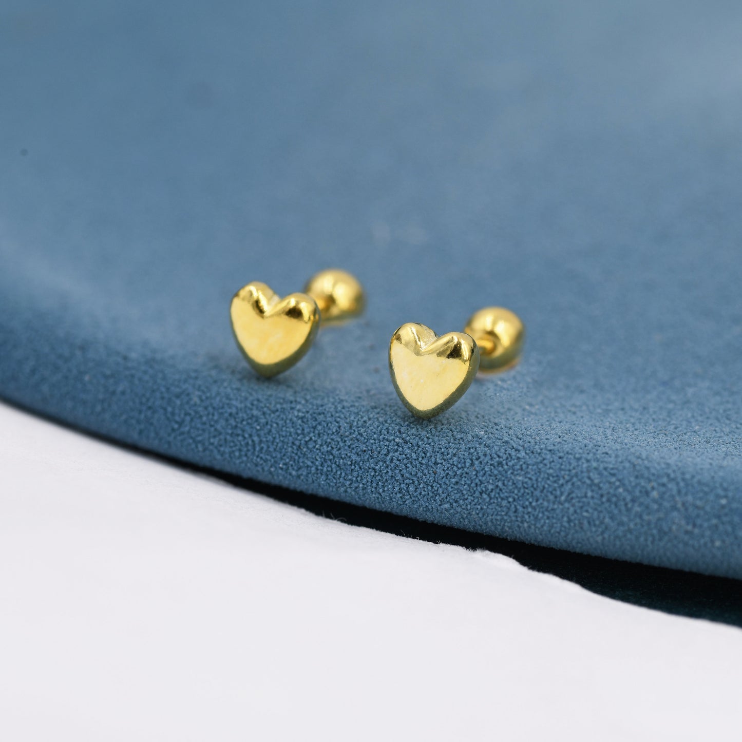 Extra Tiny Heart Barbell Earrings in Sterling Silver, Silver or Gold, Available in Three Sizes, Screw Back Heart Earrings, Screwback Earring