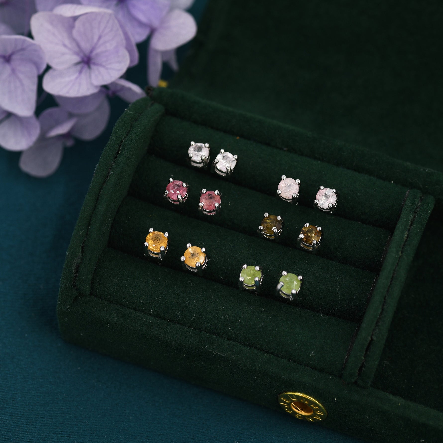 Natural Raw Tourmaline Stone Stud Earrings in Sterling Silver - Genuine Tourmaline Crystal Stud Earrings - Semi Precious Gemstone