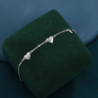 Sterling Silver  Five Heart Motif Bracelet, Small Heart Bracelet, Delicate Heart Bracelet, Heart Motif Bracelet