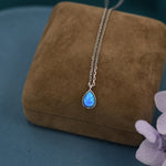 Blue Opal Droplet Pendant Necklace in Sterling Silver, Lab Opal Necklace, Pear Shape Opal Necklace, Fire Opal Necklace