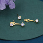 Double CZ Ear Jacket in Sterling Silver, Silver or Gold, Front and Back Earrings, Two Part Earrings