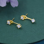 Double CZ Ear Jacket in Sterling Silver, Silver or Gold, Front and Back Earrings, Two Part Earrings