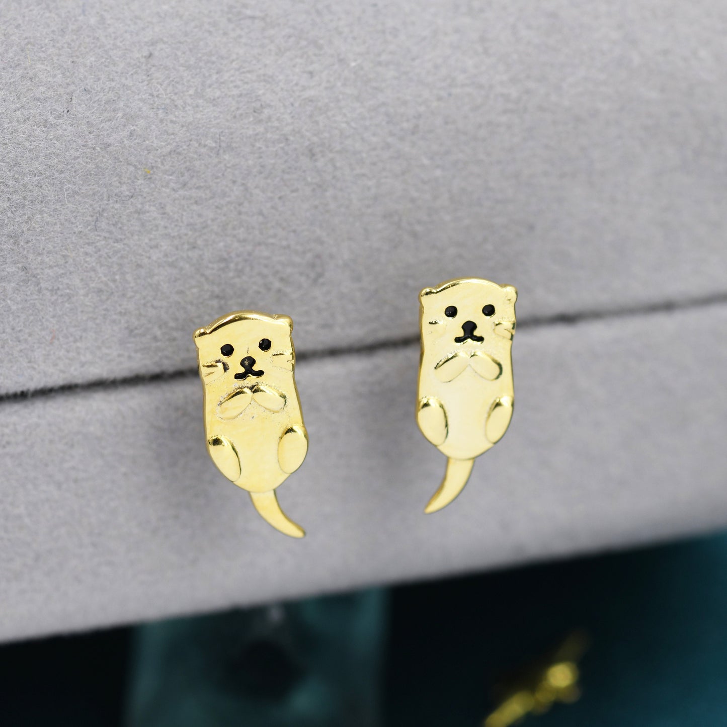 Otter Stud Earrings in Sterling Silver - Smiling Otter Earrings - Cute Animal Earrings - Fun, Whimsical