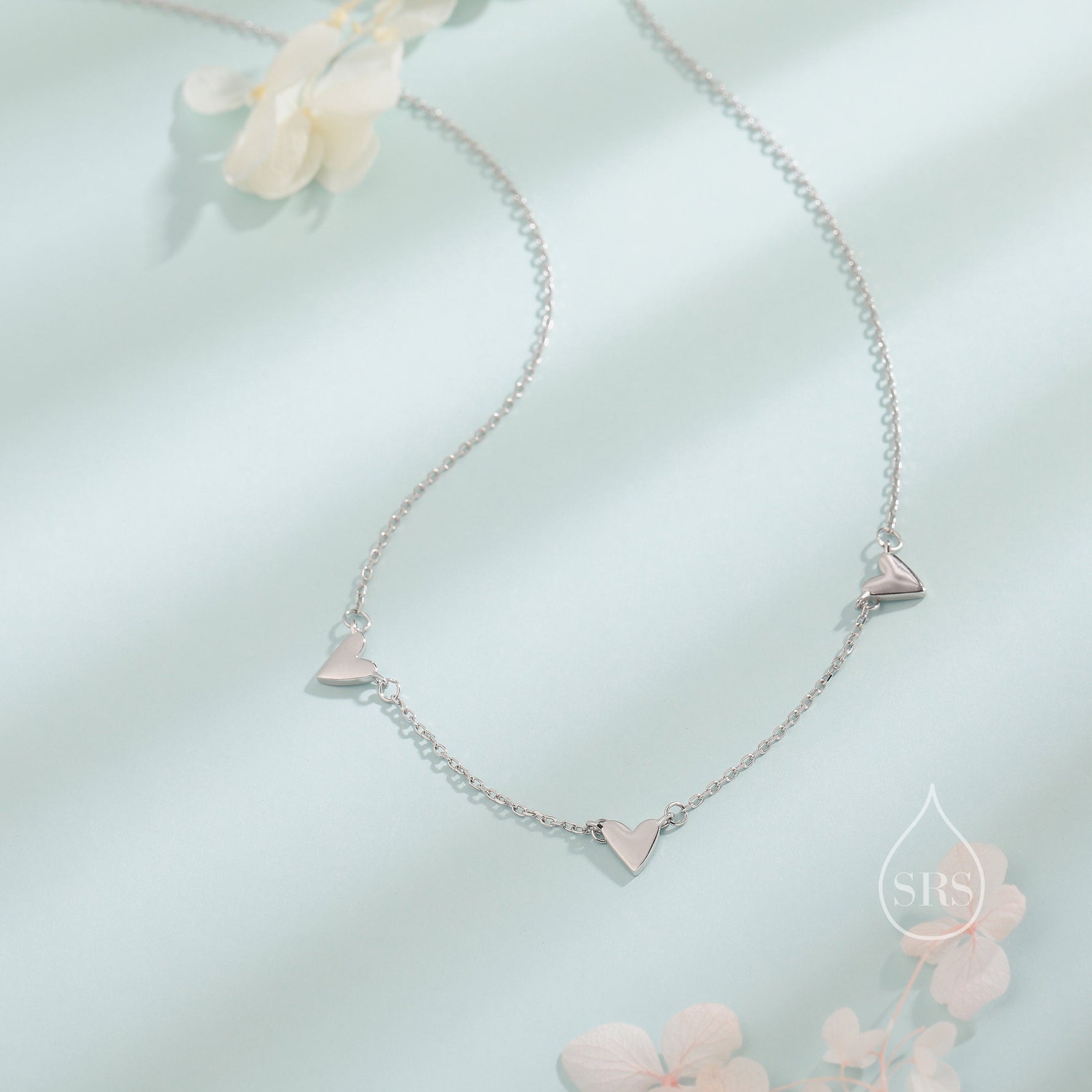 Triple Heart Necklace in Sterling Silver, Tiny Three Heart Necklace, Silver, Gold or Rose Gold, Heart Charm Necklace