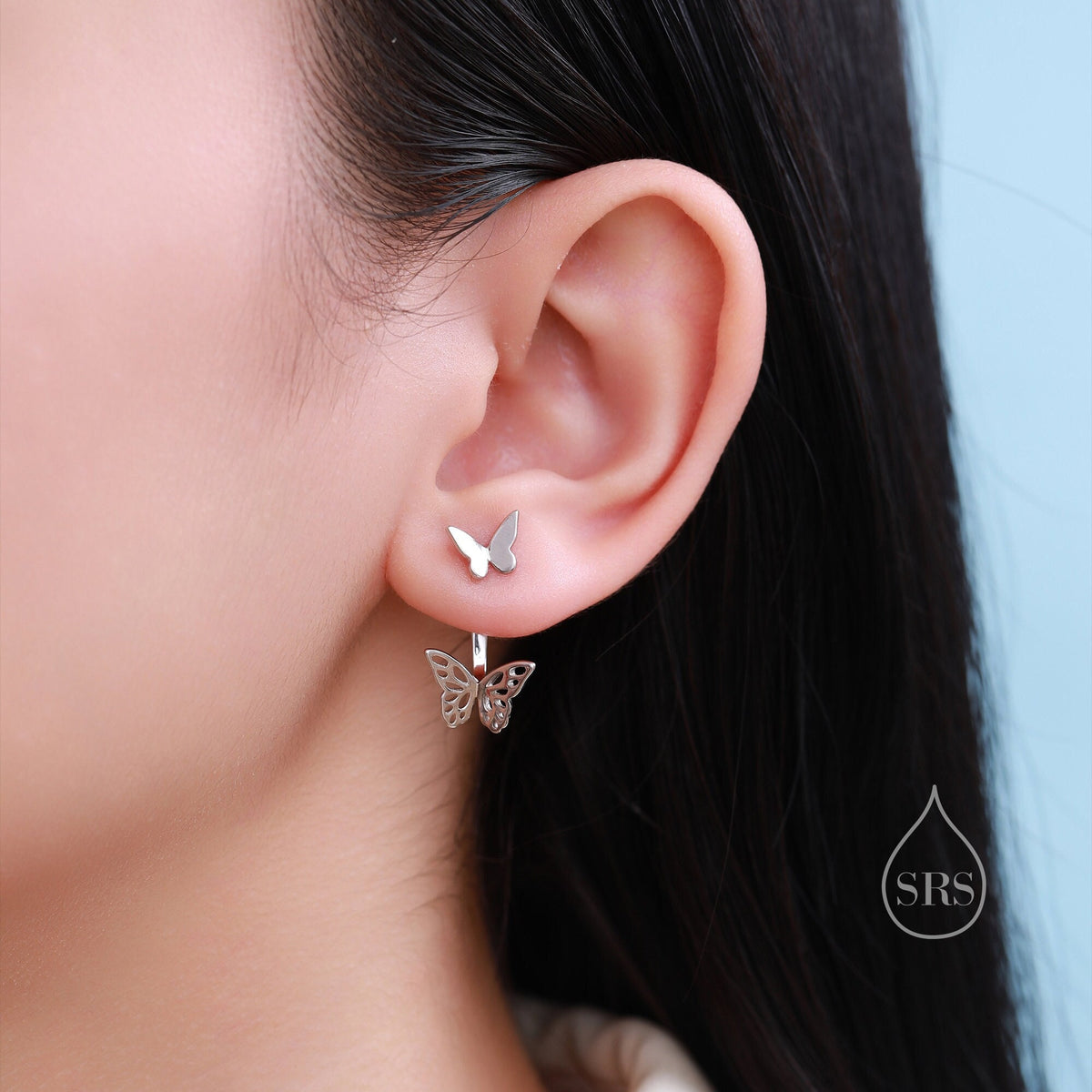 Butterfly Ear Jacket in Sterling Silver, Silver, Gold or Rose Gold, Butterfly Earrings, Butterfly Jacket Earrings, Front and Back Earrings