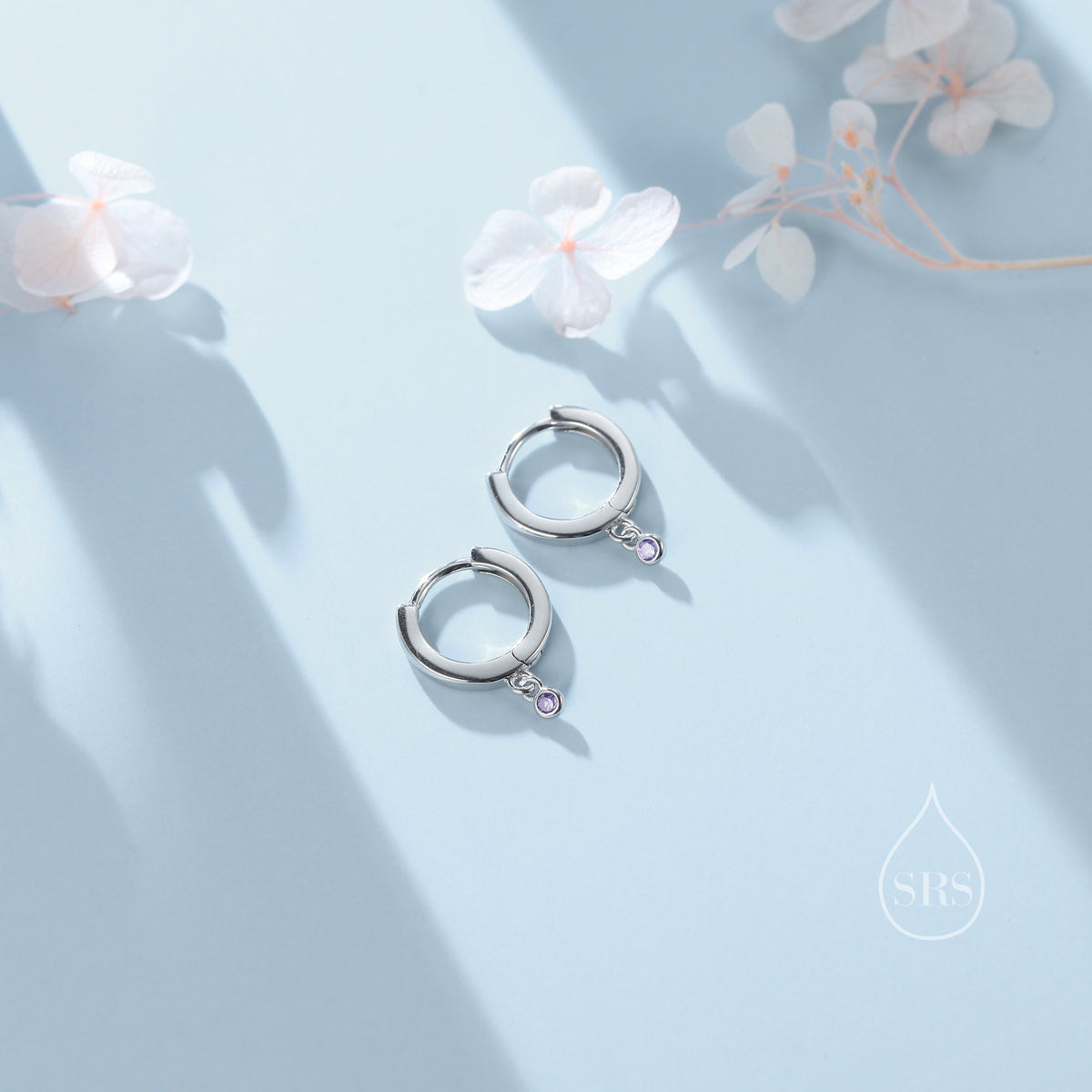 Extra Tiny CZ Huggie Hoop Earrings in Sterling Silver, Silver or Gold, Geometric Hoop Earrings, Green, Blue, Pink, Purple or Clear CZ