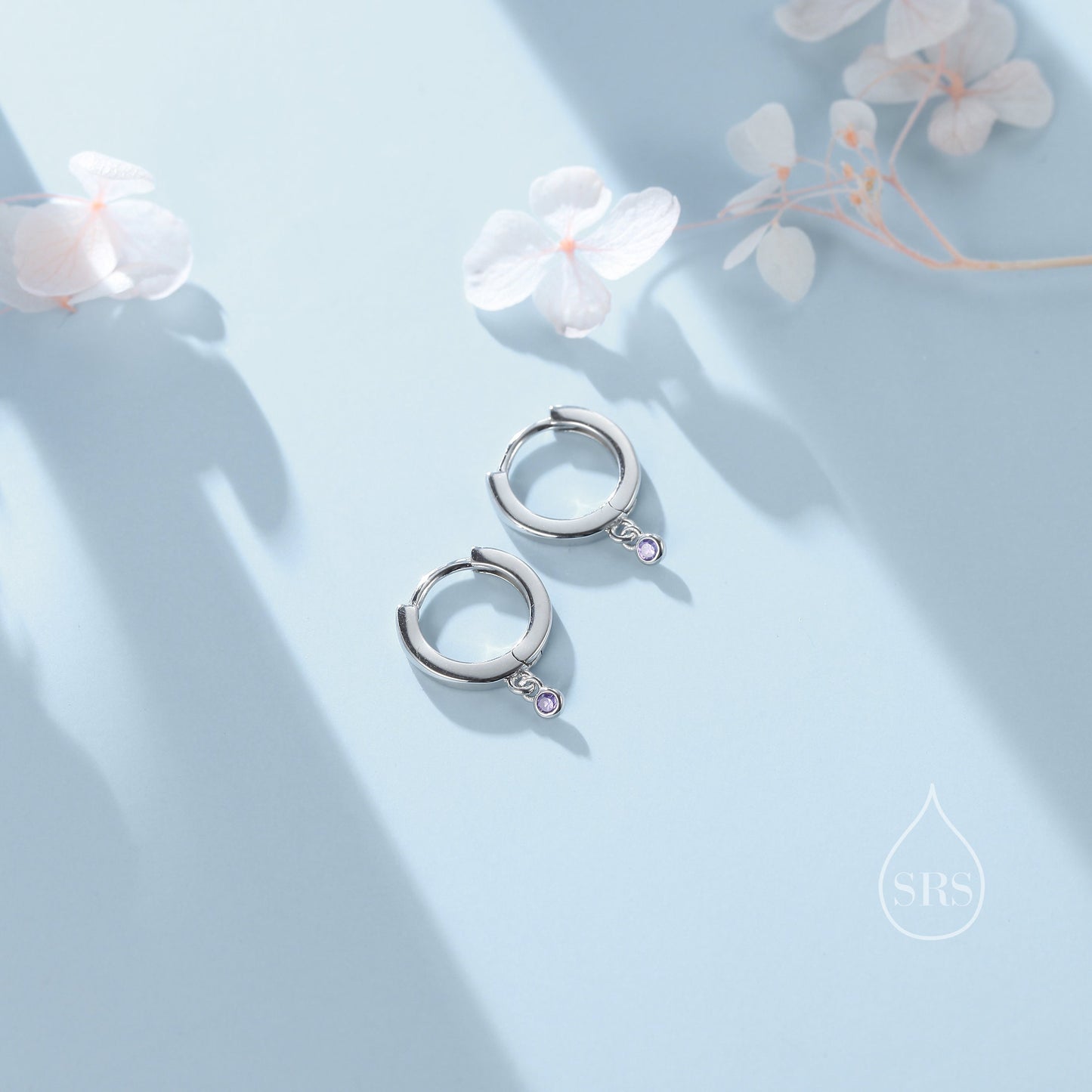 Extra Tiny CZ Huggie Hoop Earrings in Sterling Silver, Silver or Gold, Geometric Hoop Earrings, Green, Blue, Pink, Purple or Clear CZ