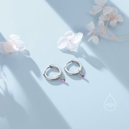 Extra Tiny CZ Huggie Hoop Earrings in Sterling Silver, Silver or Gold, Geometric Hoop Earrings, Green, Blue, Pink, Purple or Clear CZ